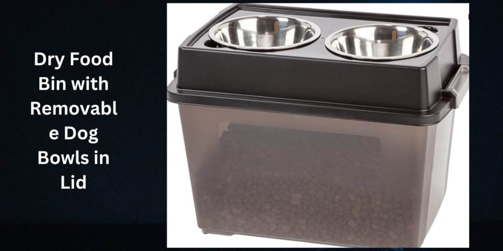 Dry Food Bin with Removable Dog Bowls in Lid